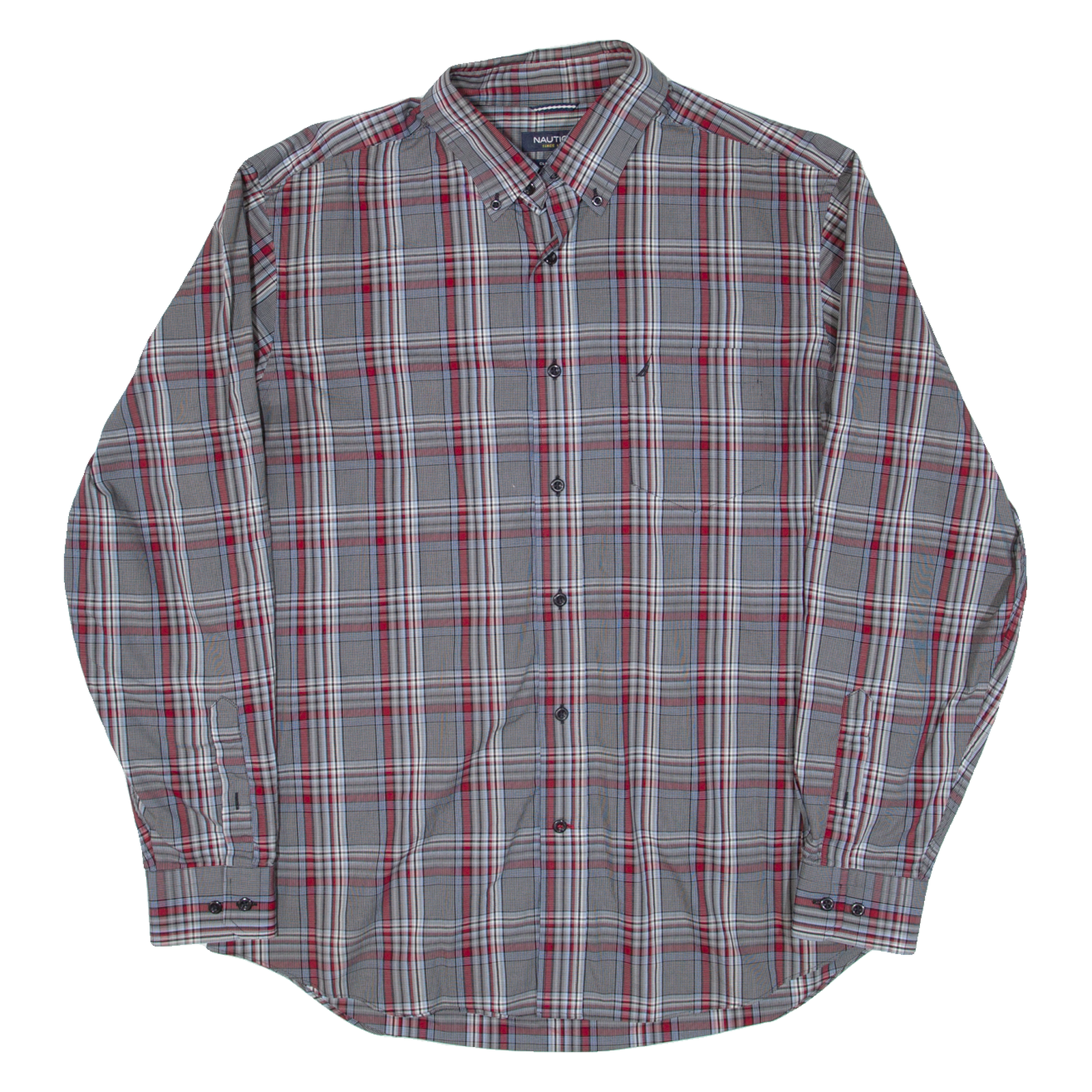 NAUTICA Mens Shirt Grey Check Long Sleeve L Refurbished - N/A refurbished available on Cerqular