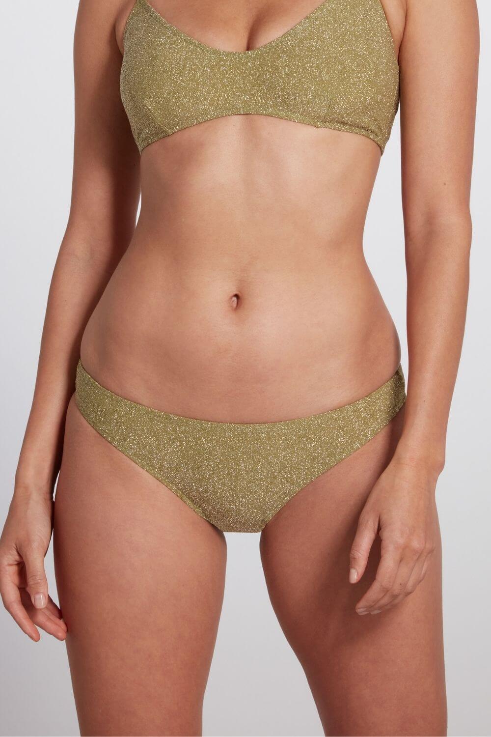 Jenna Classic Brief Bikini Bottom Lurex - Green | Size: Large Refurbished - Sauipe Swim refurbished available on Cerqular