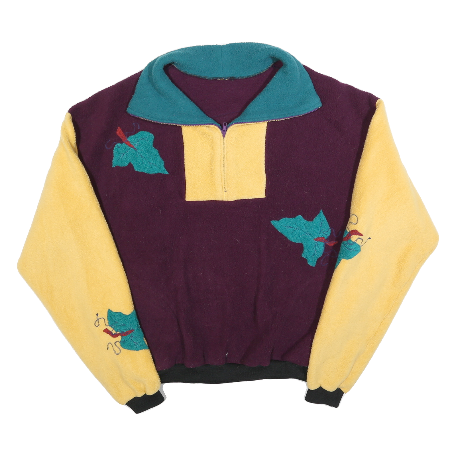 Womens Purple & Yellow Outdoor Fleece Jacket XL Polyester Plain Zip Stand Collar Refurbished - N/A refurbished available on Cerqular