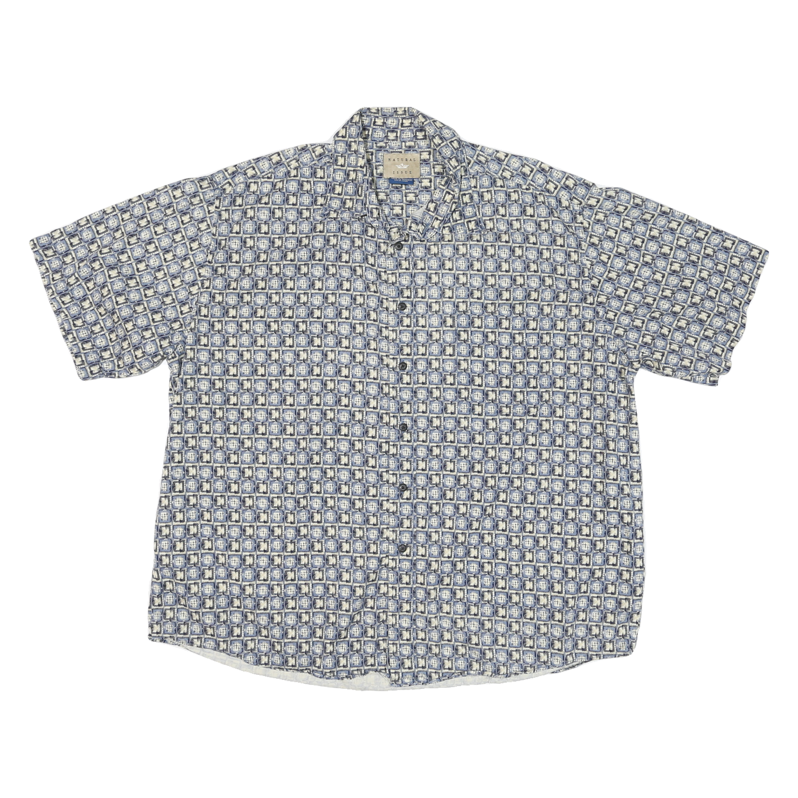 NATURAL ISSUE Mens Blue & Cream Pattern Cotton Blend Shirt XL Casual Short Refurbished - N/A refurbished available on Cerqular