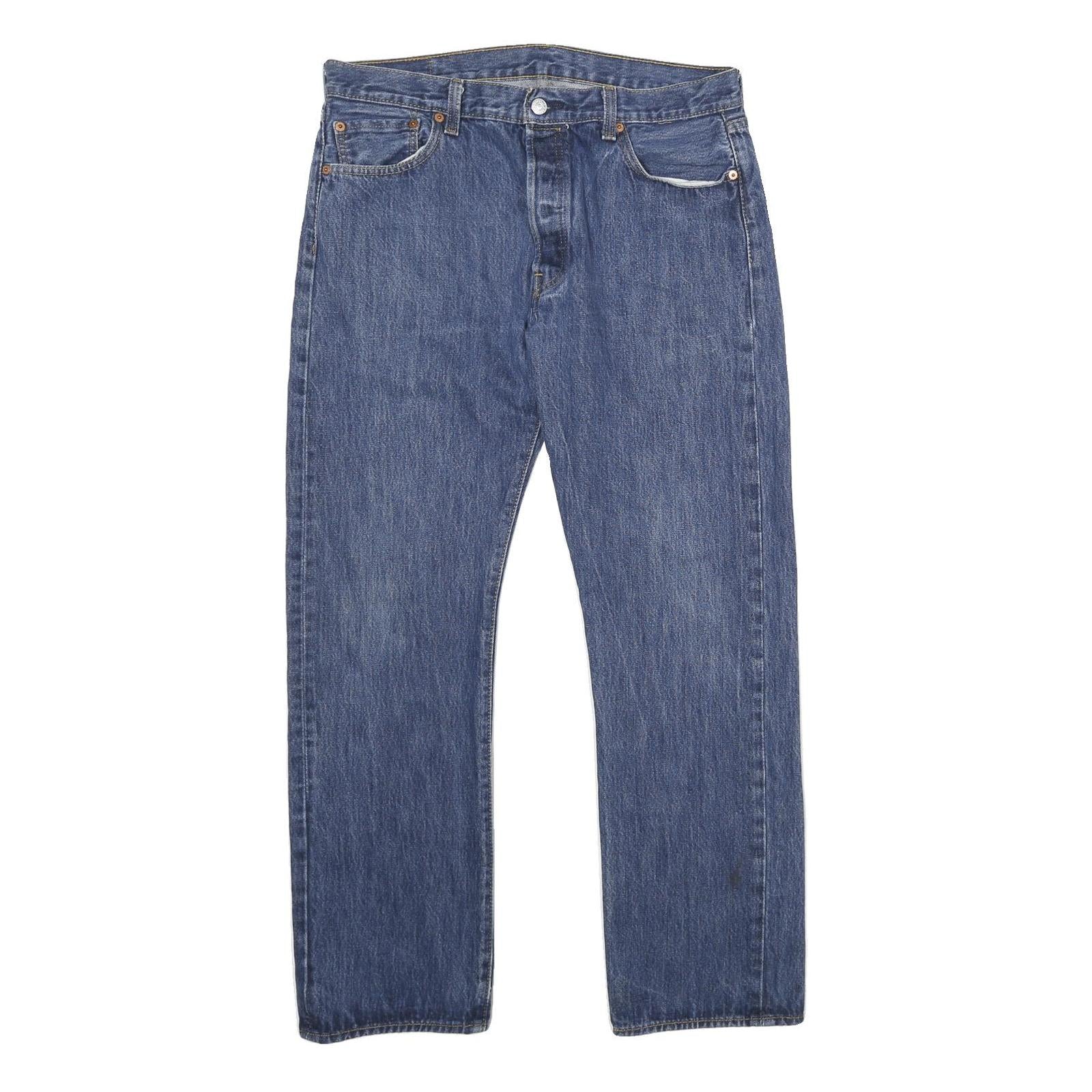 LEVI'S 501 Mens Jeans Blue Classic Straight Denim Medium W36 L32 Button Closure Refurbished - N/A refurbished available on Cerqular