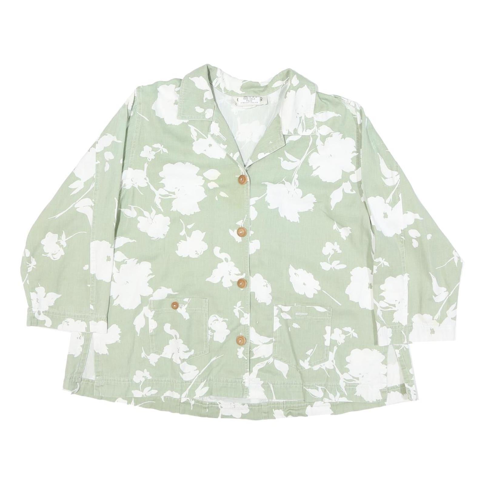 Womens Green & White Floral Cotton Blend Shirt Long Sleeve Collared M Refurbished - N/A refurbished available on Cerqular