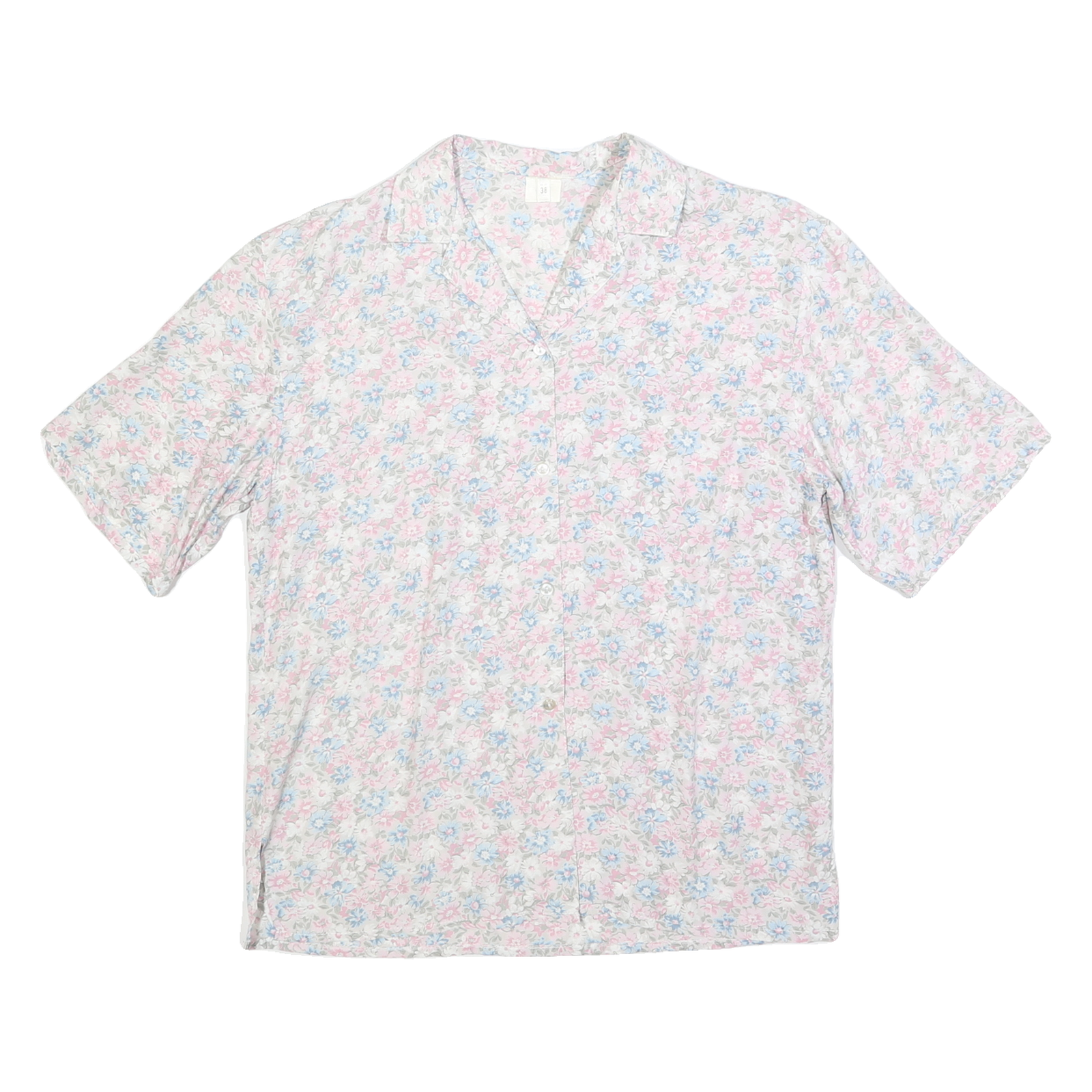 Womens White Pink Blue Floral Shirt M Lightweight Button Up Summer Refurbished - N/A refurbished available on Cerqular