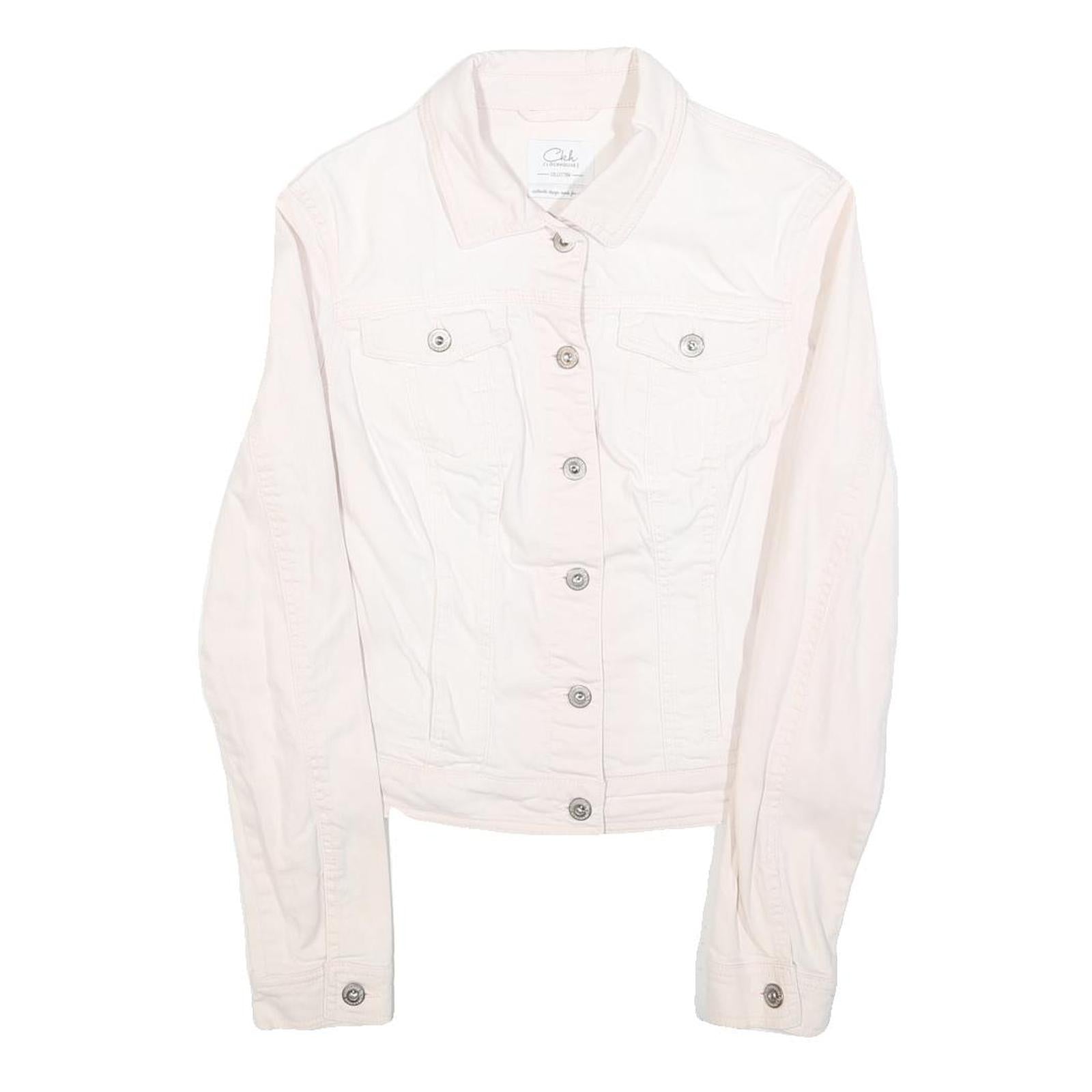 CLOCKHOUSE Womens White Cotton Button Jacket S Denim Plain Casual Lightweight Refurbished - N/A refurbished available on Cerqular