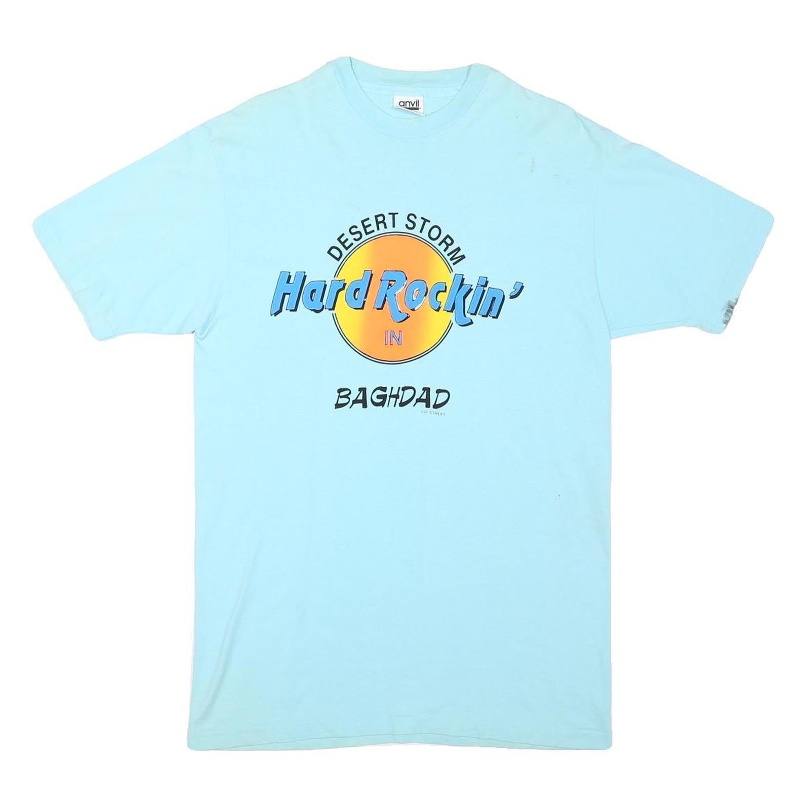 ANVIL Mens Blue Hard Rockin' Graphic T-Shirt L Short Sleeve Crew Neck Cotton Refurbished - N/A refurbished available on Cerqular
