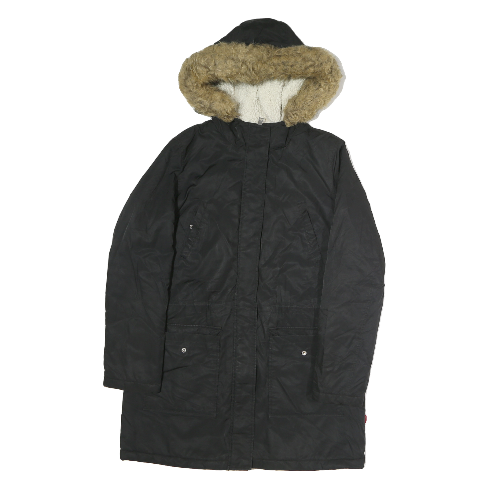 LEVI'S Womens Black Faux Fur Hooded Zip Jacket M Polyester Blend Warm Winter Refurbished - N/A refurbished available on Cerqular