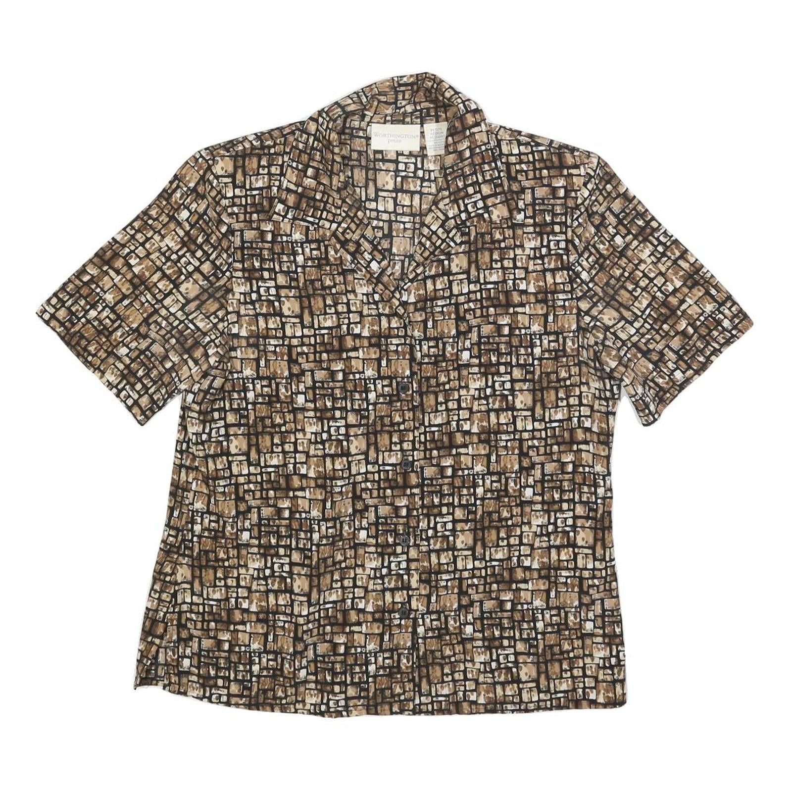 WORTHINGTON Womens Brown & Cream Printed Shirt Short Sleeve Collared M Polyester Refurbished - N/A refurbished available on Cerqular
