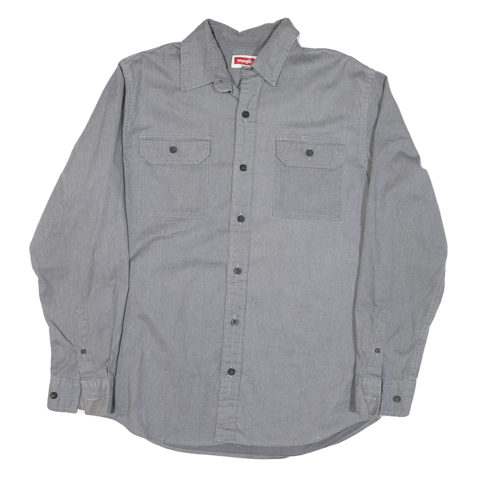 WRANGLER Mens Grey Plain Cotton Blend Shirt M Classic Button-Down Long Sleeve Refurbished - N/A refurbished available on Cerqular