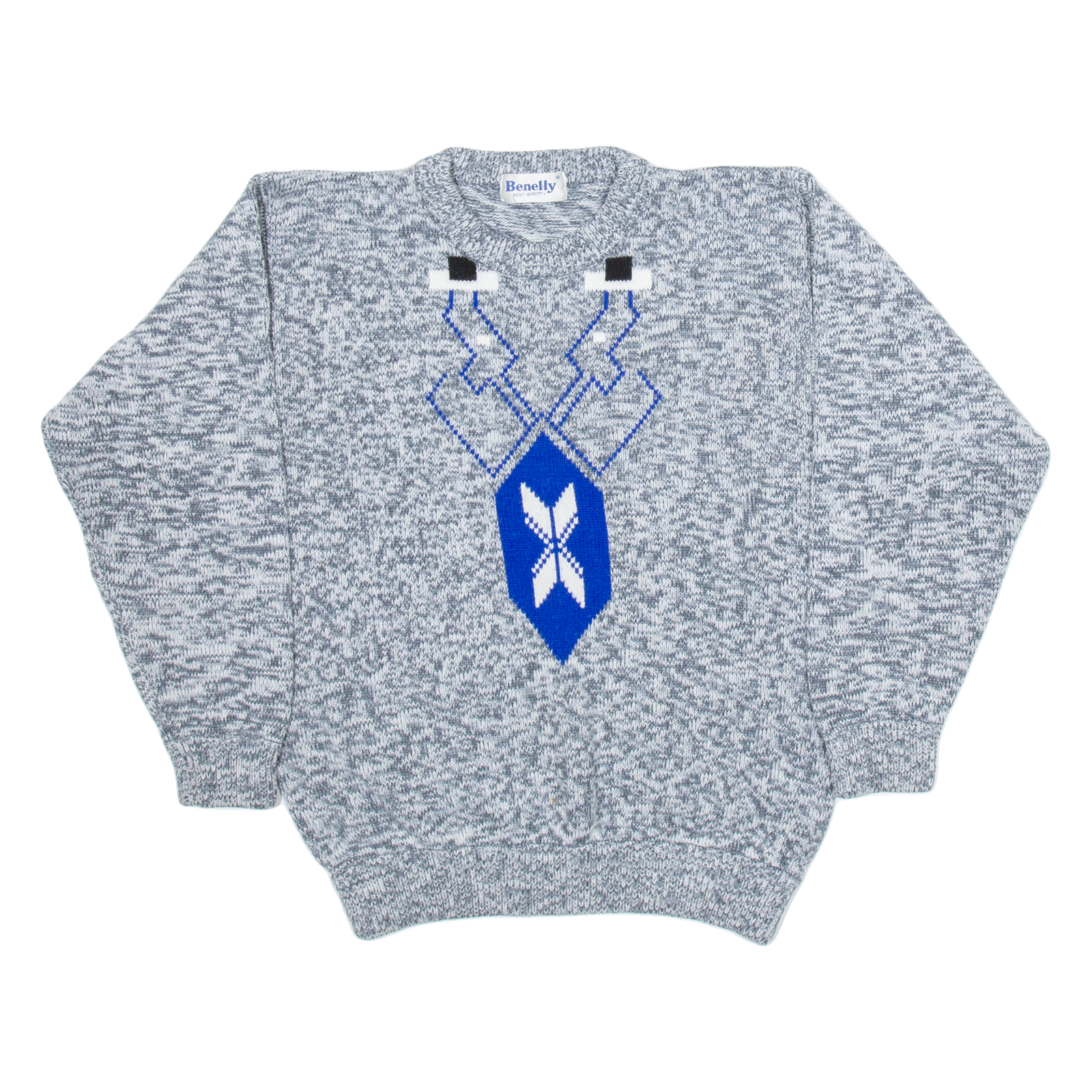 BENELLY Womens Patterned Jumper Grey Geometric Tight Knit S Refurbished - N/A refurbished available on Cerqular