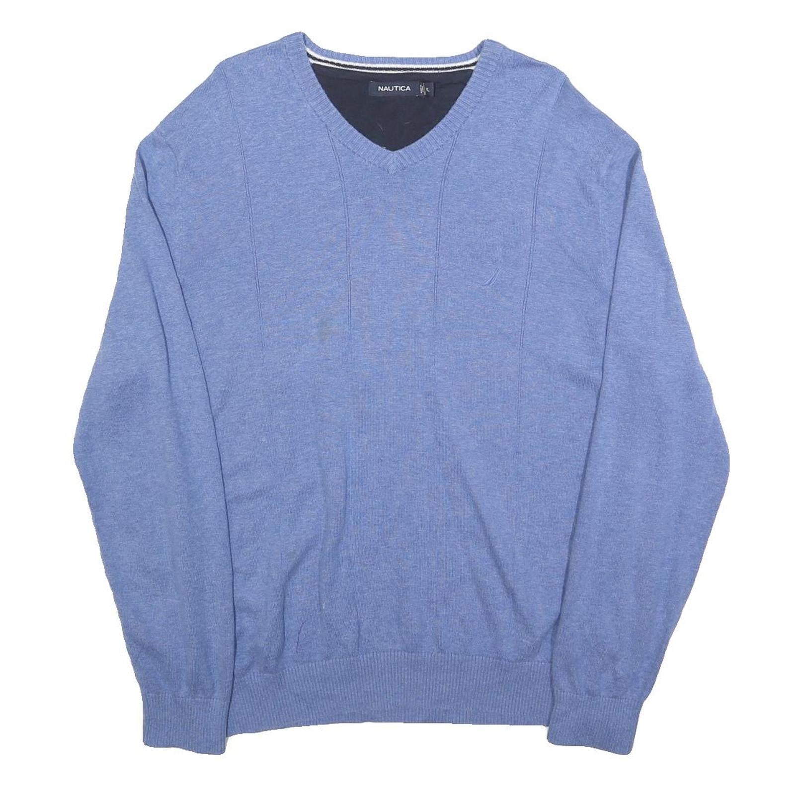 NAUTICA Mens Blue Plain V-Neck Basic Knit XL Cotton Jumper Casual Classic Refurbished - N/A refurbished available on Cerqular