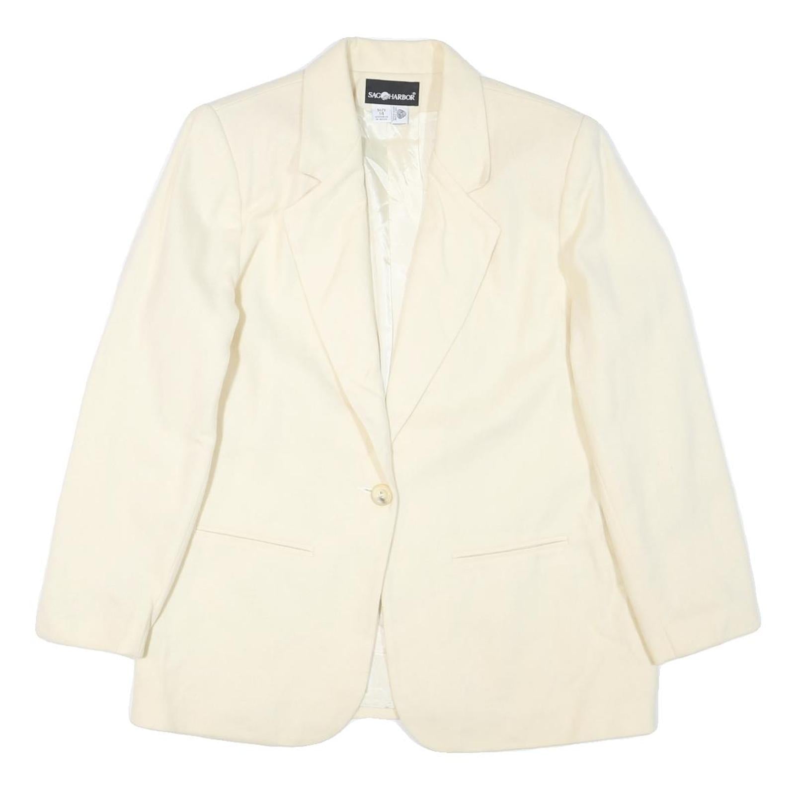 SAG HARBOR Womens White Wool Blazer Jacket UK 14 Single Button Plain Classic Refurbished - N/A refurbished available on Cerqular