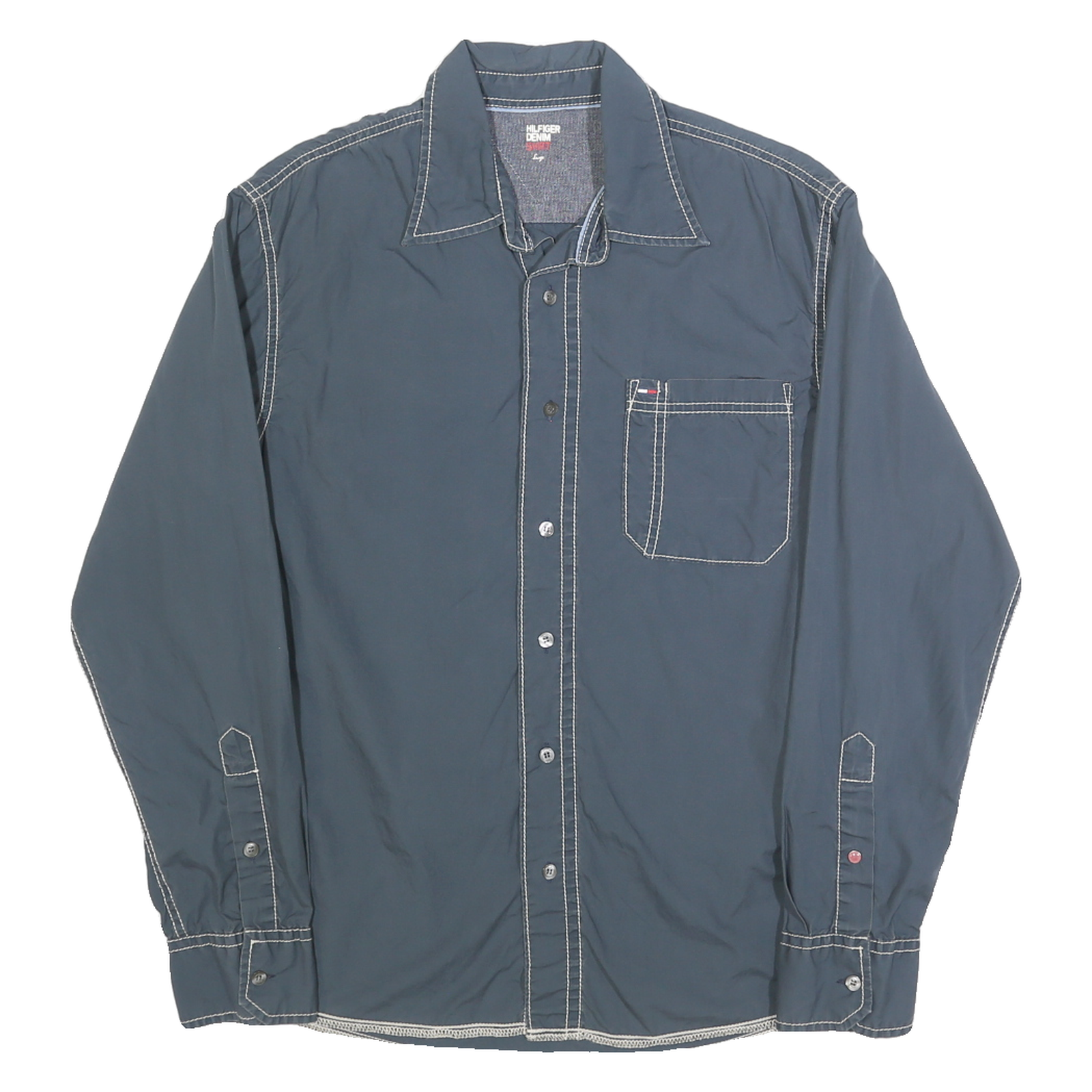 HILFIGER DENIM Mens Blue Cotton Shirt L Contrast Stitch Casual Long Sleeve Refurbished - N/A refurbished available on Cerqular