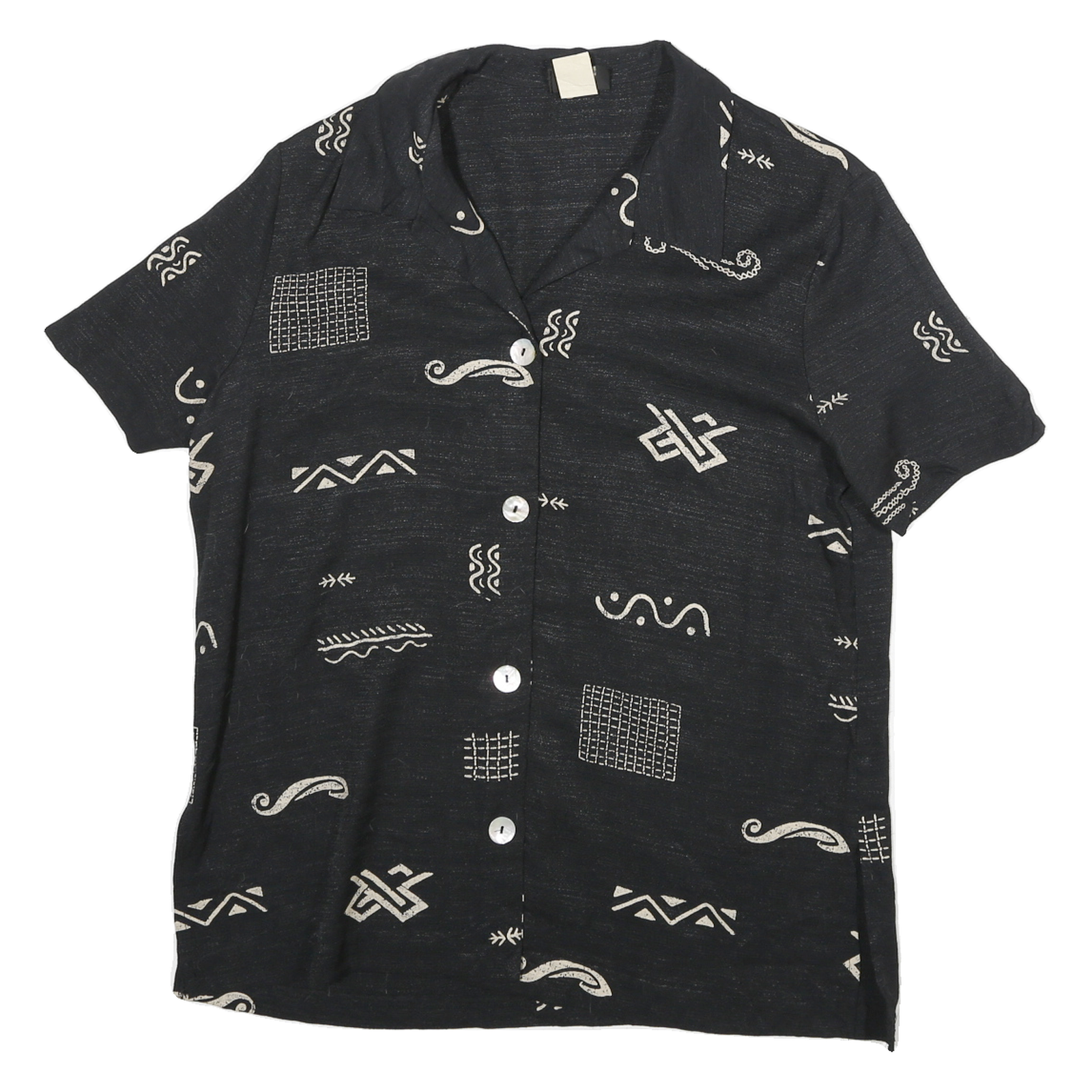 TEDDI Womens Black & Cream Rayon Shirt S Abstract Print Short Sleeve Summer Refurbished - N/A refurbished available on Cerqular