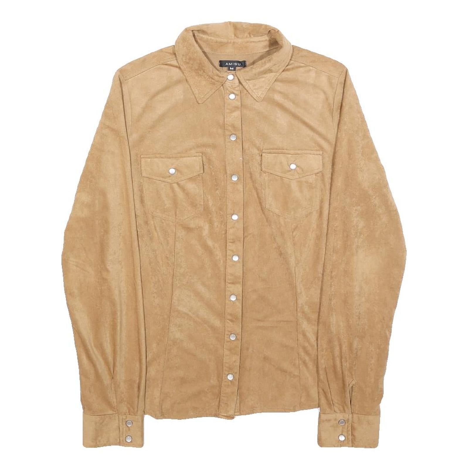 AMISU Womens Beige Shirt M Button Front Faux Suede Casual Stylish Refurbished - N/A refurbished available on Cerqular