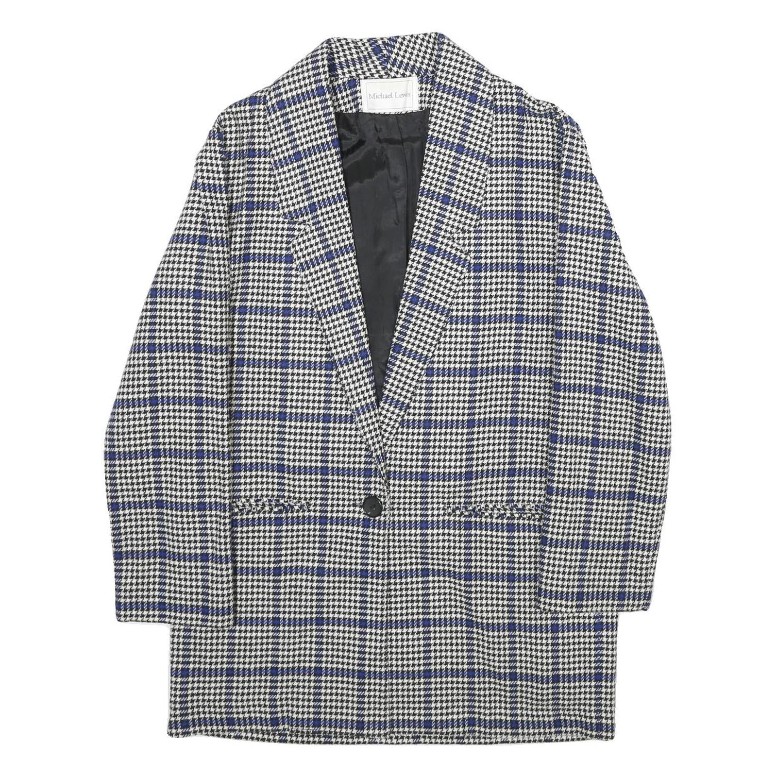 MICHAEL LEWIS Womens Blue & Black Check Jacket XL Wool Blend Classic Tailored Refurbished - N/A refurbished available on Cerqular