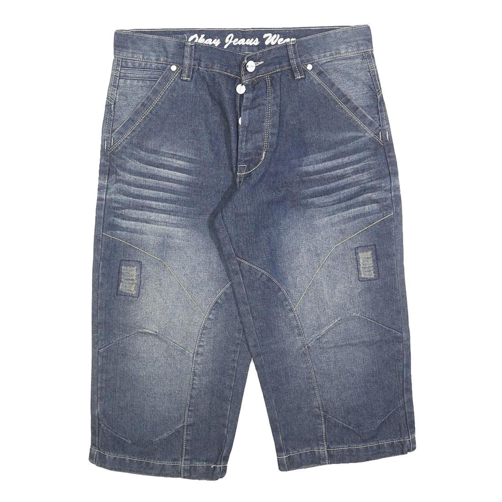 OKAY JEANS Mens Shorts Blue Denim Casual Style M W32 Button Fly Comfortable Fit Refurbished - N/A refurbished available on Cerqular