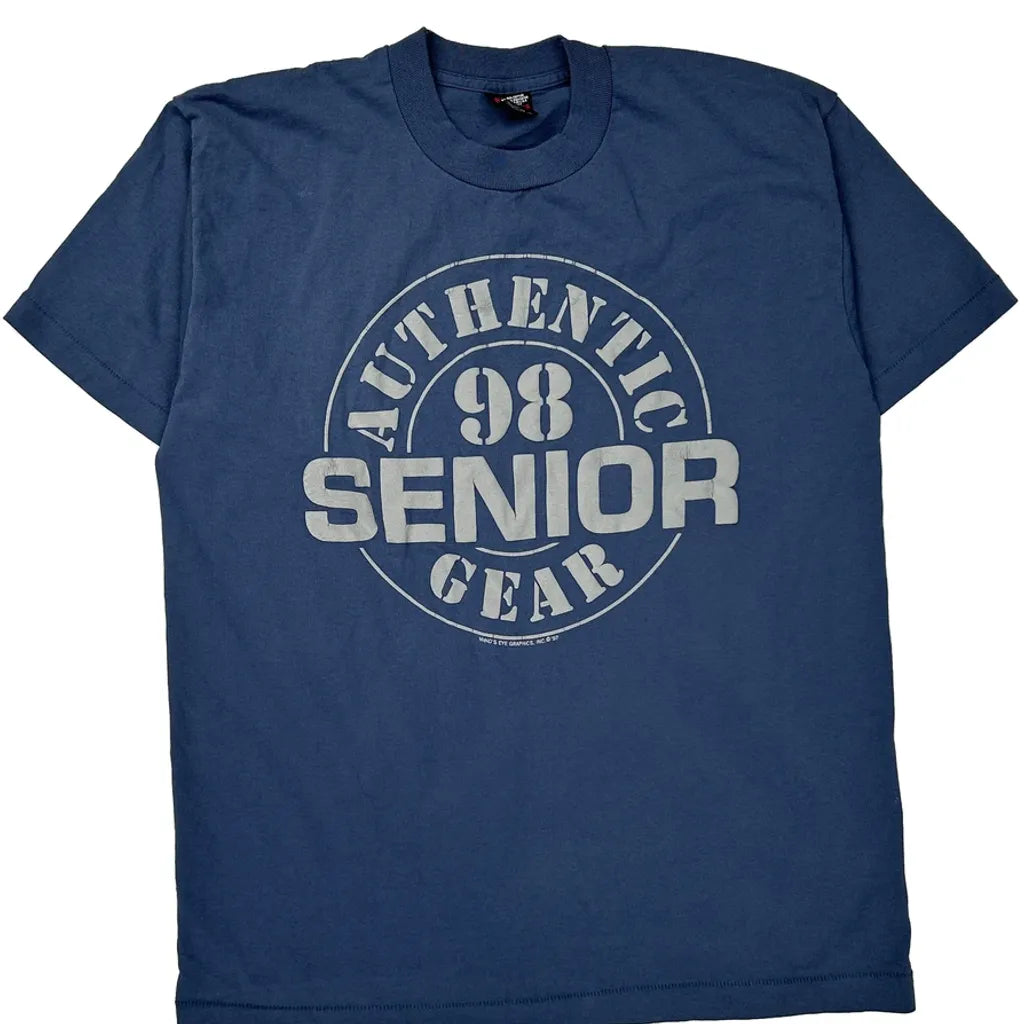 Senior Gear Fruit Of The Loom Single Stitch T-Shirt - Large Blue Cotton Blend Refurbished - Thrifted (note: this is a term often used to describe second- refurbished available on Cerqular