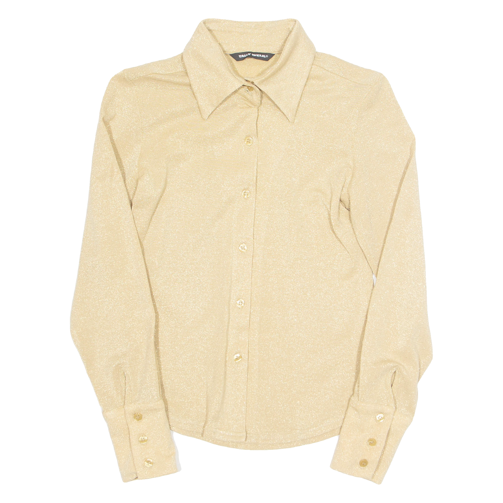 TALLY WEIJL Glitter Womens Shirt Gold Collared Long Sleeve S Refurbished - N/A refurbished available on Cerqular