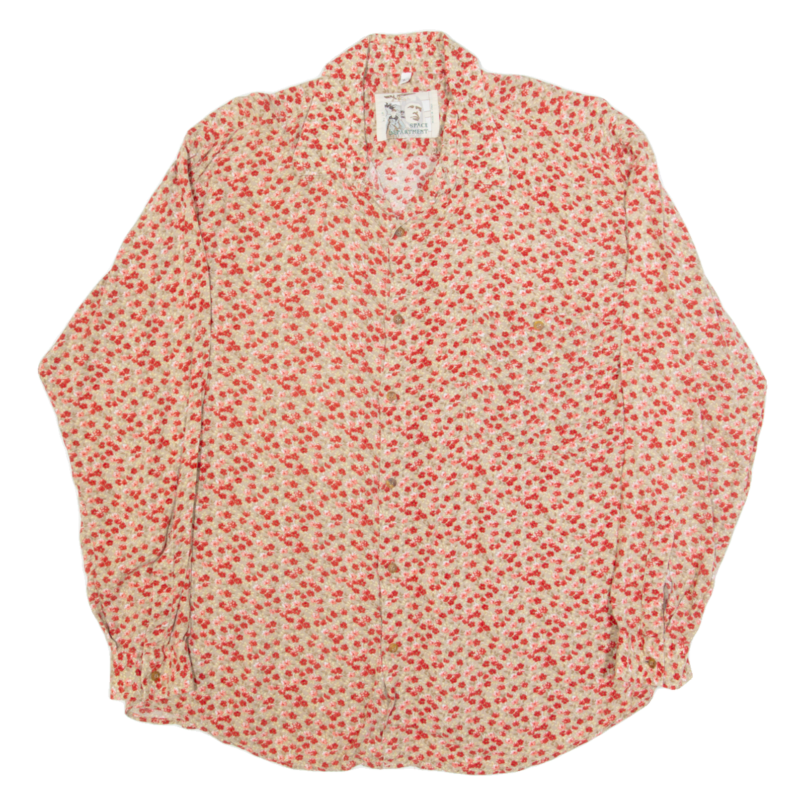 SPACE DEPARTMENT Mens Shirt Beige 90s Floral Long Sleeve L Refurbished - N/A refurbished available on Cerqular