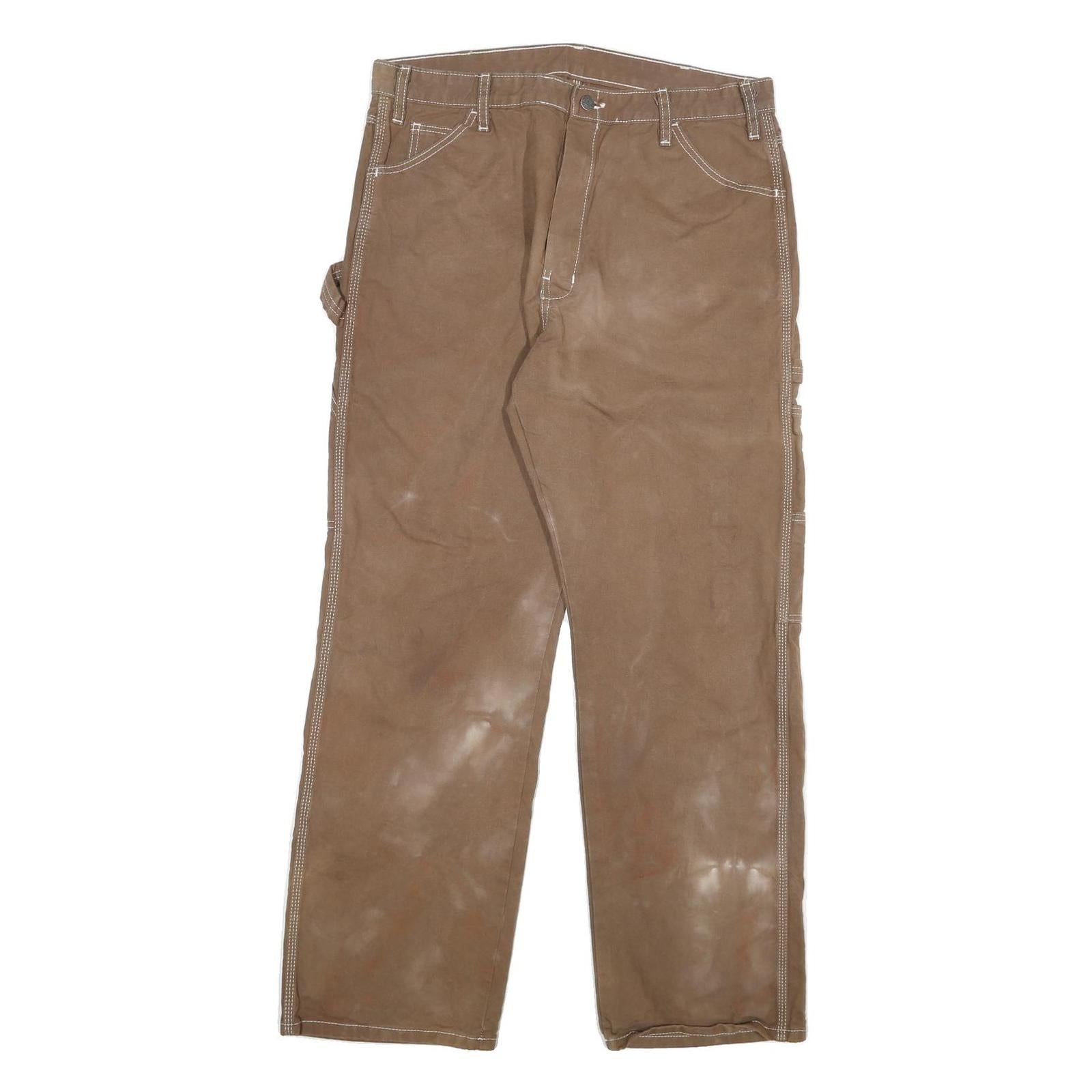 DICKIES Mens Cotton Blend Brown Regular Straight Trousers W34 L30 Workwear Refurbished - N/A refurbished available on Cerqular
