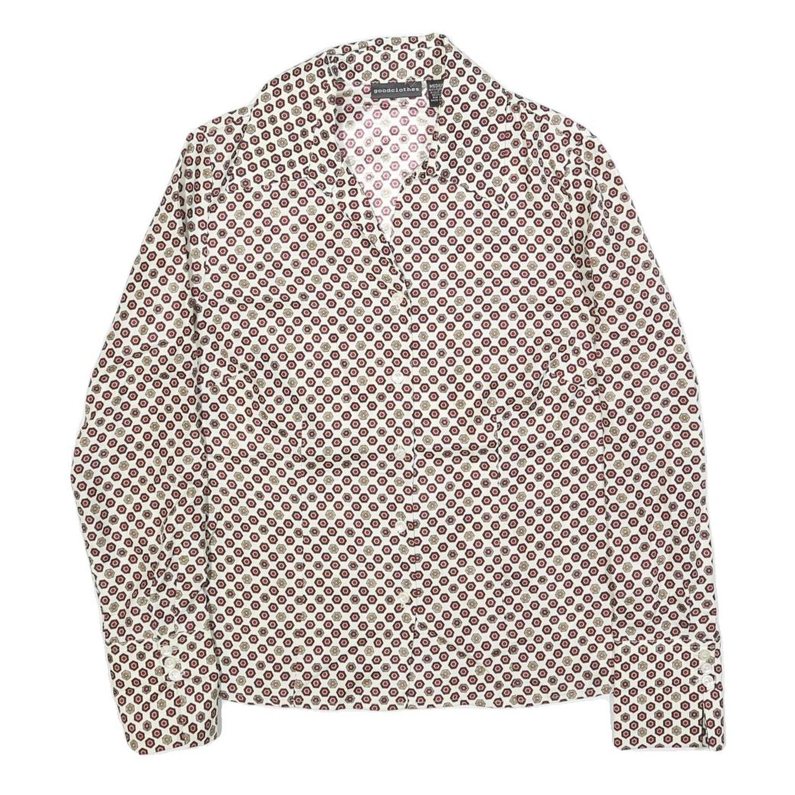 GOOG CLOTHES Womens White & Burgundy Patterned Shirt M Geometric Print Long Refurbished - N/A refurbished available on Cerqular