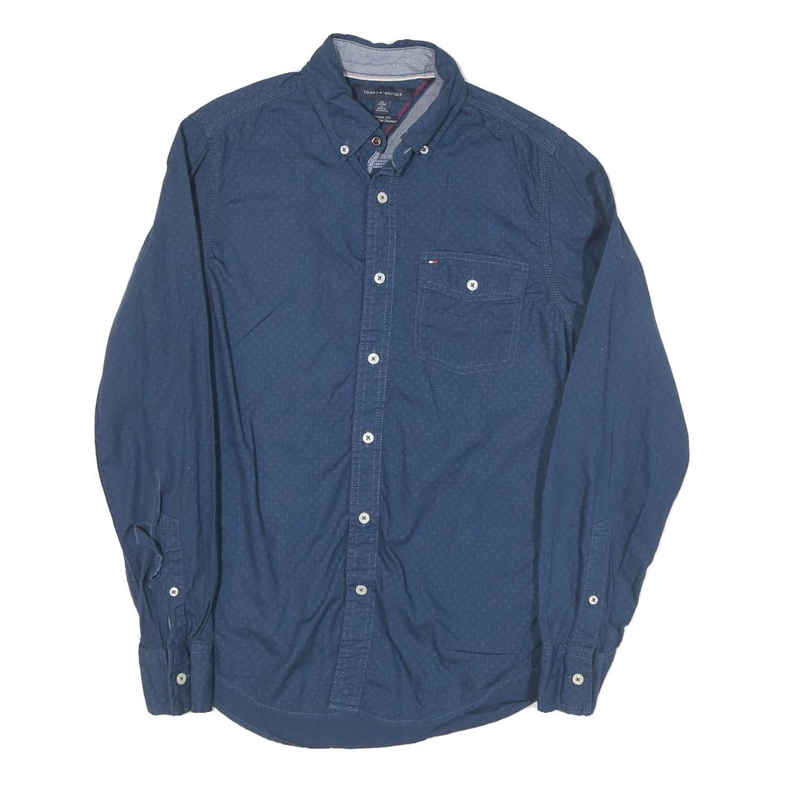 TOMMY HILFIGER Mens Blue Button-Down Shirt XS Cotton Blend Classic Fit Casual Refurbished - N/A refurbished available on Cerqular