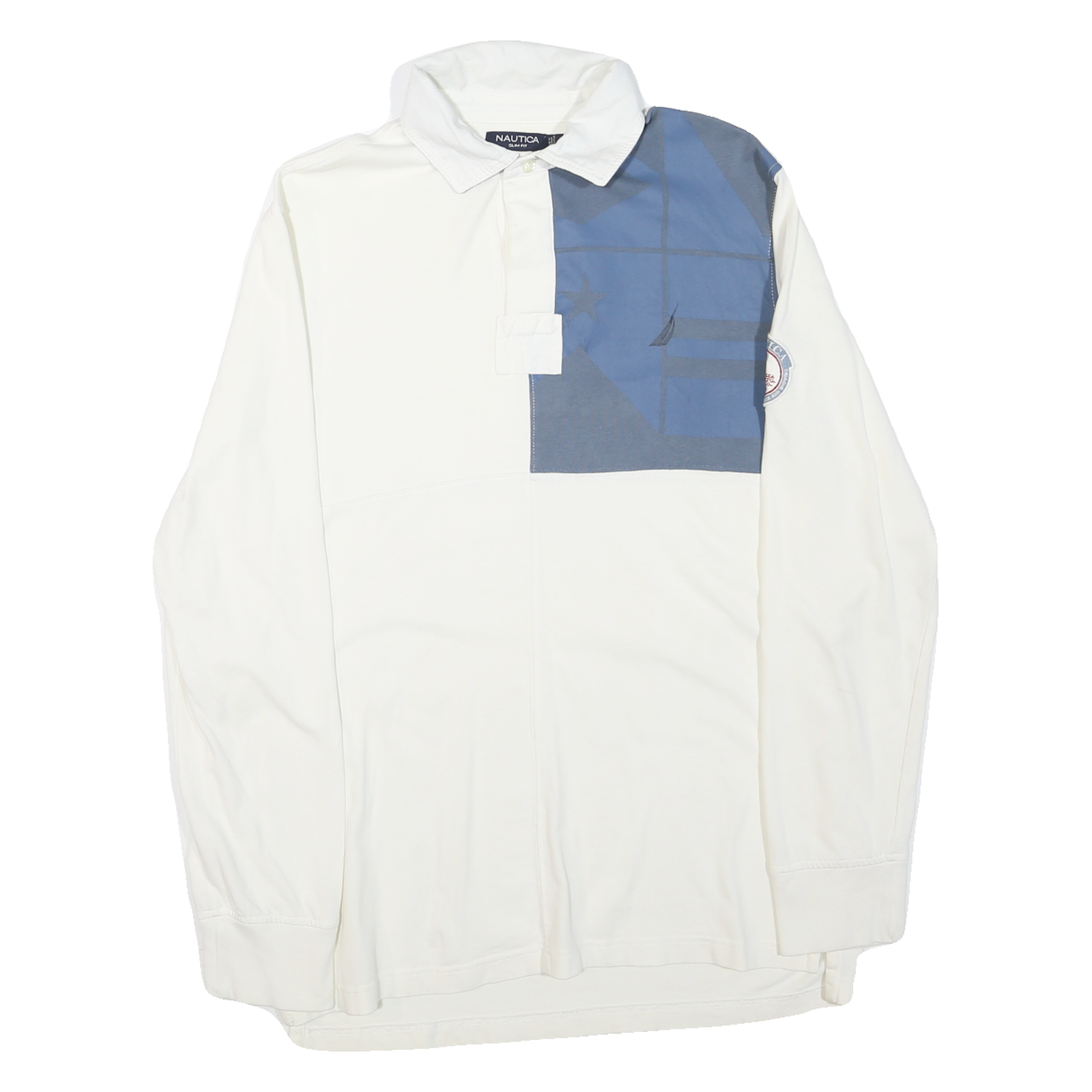 NAUTICA Mens White & Blue Long Sleeve Graphic Print M Cotton Blend Polo Shirt Refurbished - N/A refurbished available on Cerqular