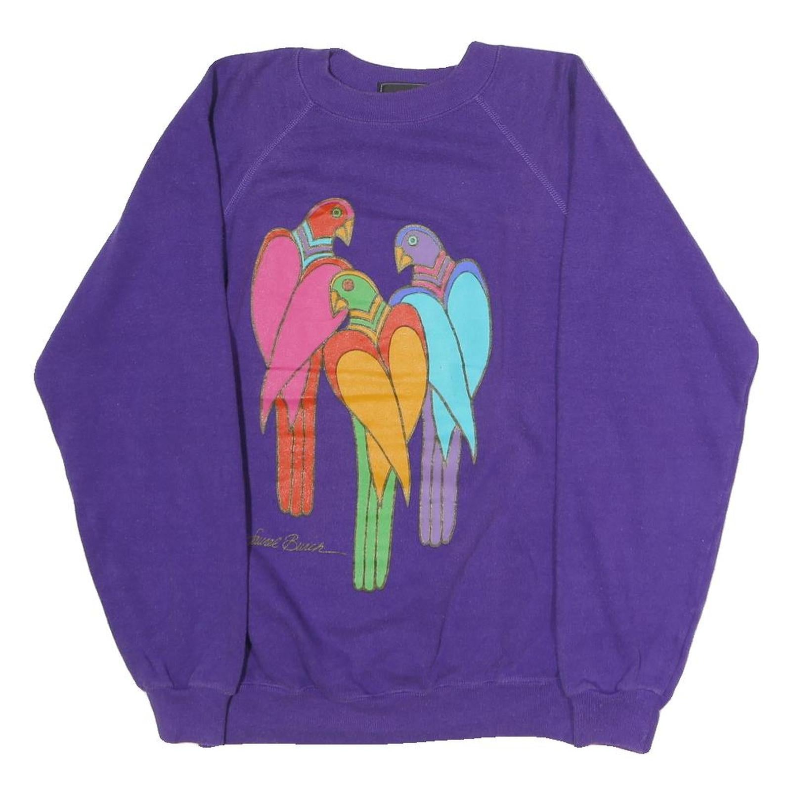 HANES Womens Purple Cotton Blend Sweatshirt M Crew Neck Pullover Colourful Bird Refurbished - N/A refurbished available on Cerqular