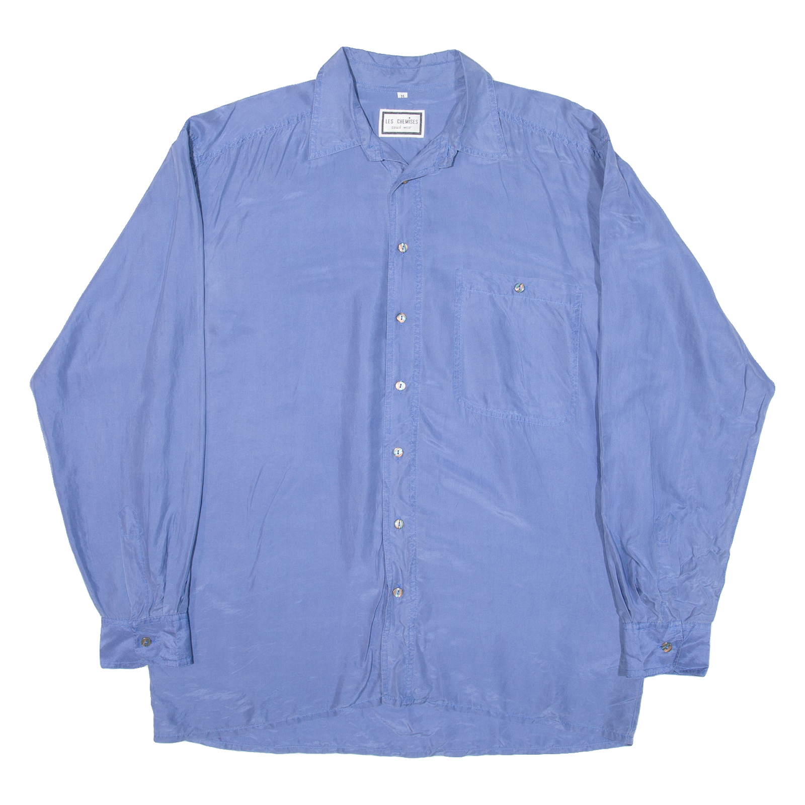 LES CHEMISES Mens Plain Shirt Blue Long Sleeve M Refurbished - N/A refurbished available on Cerqular