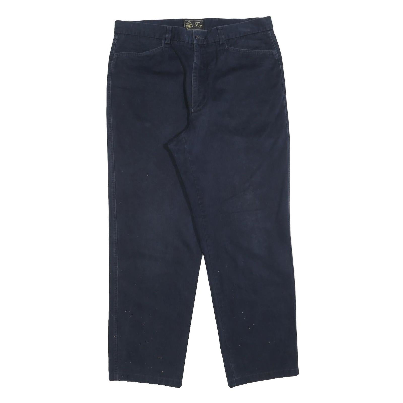 FAY Mens Cotton Blend Navy Regular Straight Trousers W35 L30 Classic Zip Refurbished - N/A refurbished available on Cerqular