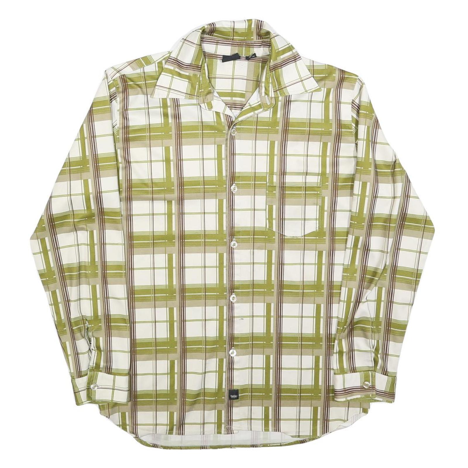 MOSSIMO Mens Beige & Brown Check Shirt L Polyester Blend Long Sleeve Casual Refurbished - N/A refurbished available on Cerqular