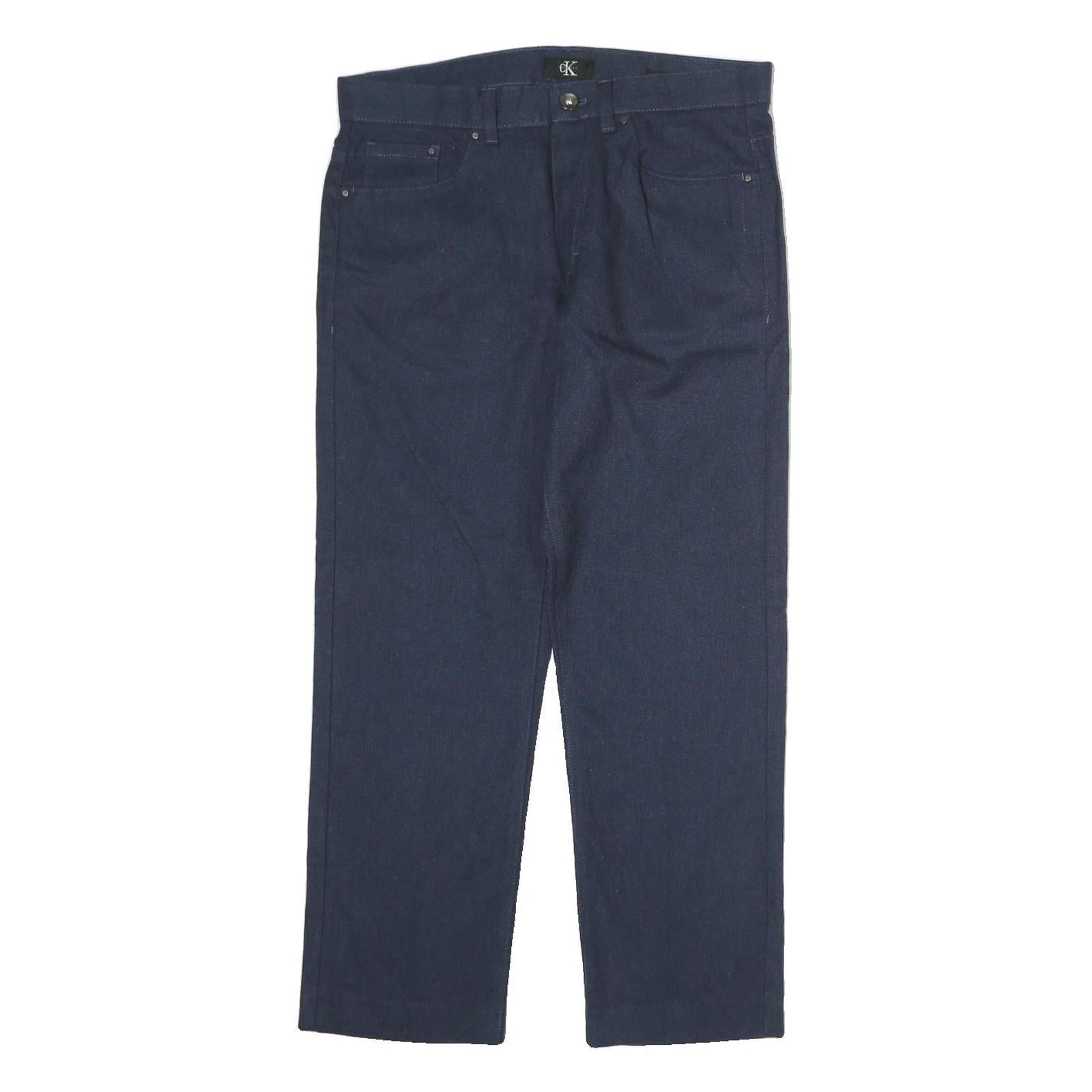 CALVIN KLEIN Mens Cotton Blend Navy Slim Straight Trousers W30 L30 Classic Zip Refurbished - N/A refurbished available on Cerqular