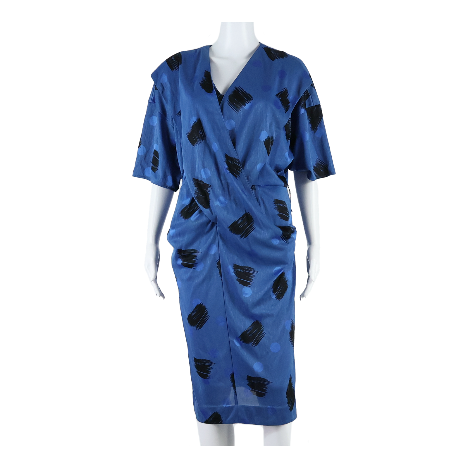 Womens Wrap Dress Blue Spotted Short Sleeve Midi L Refurbished - N/A refurbished available on Cerqular