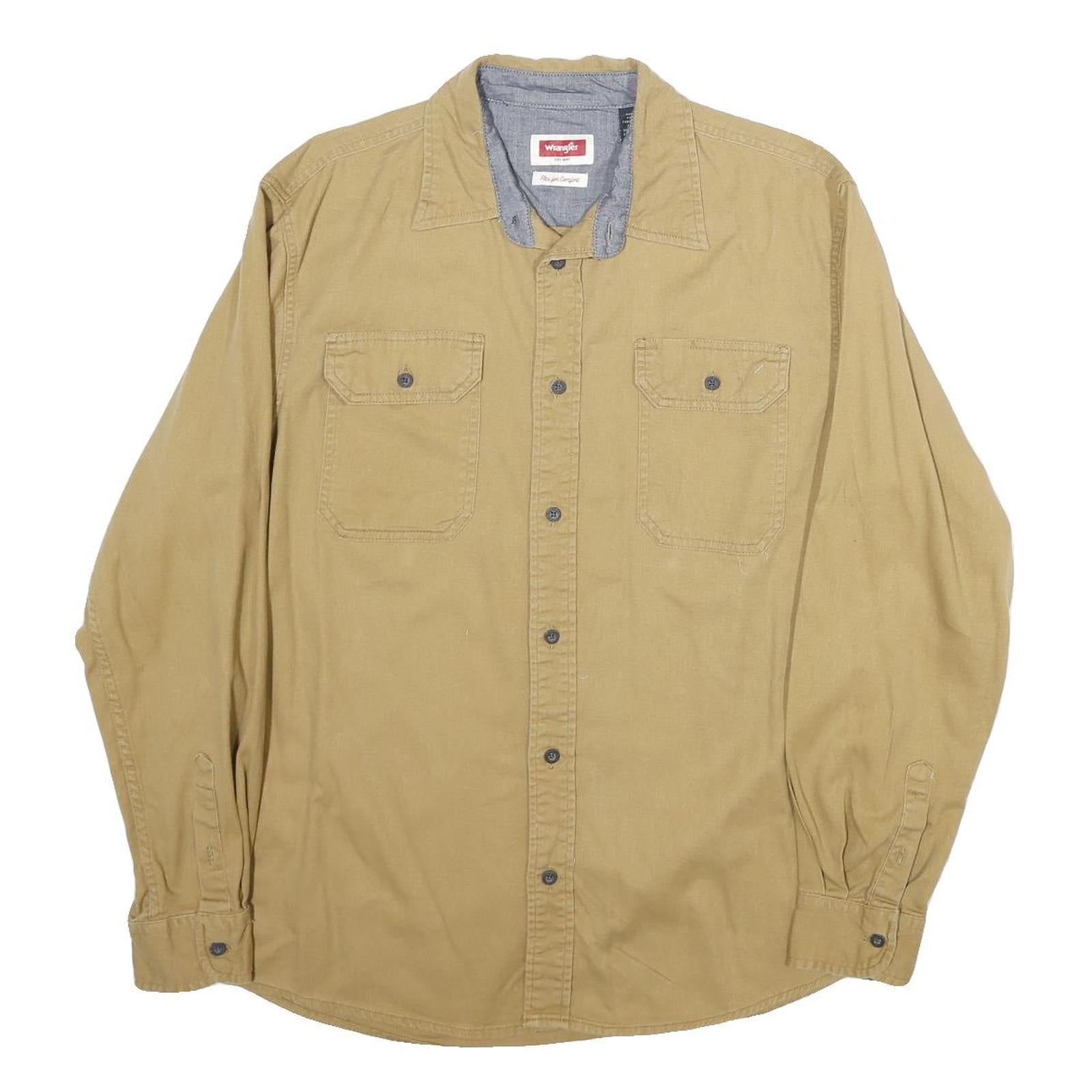 WRANGLER Mens Beige Casual Shirt M Cotton Long Sleeve Button Closure Refurbished - N/A refurbished available on Cerqular