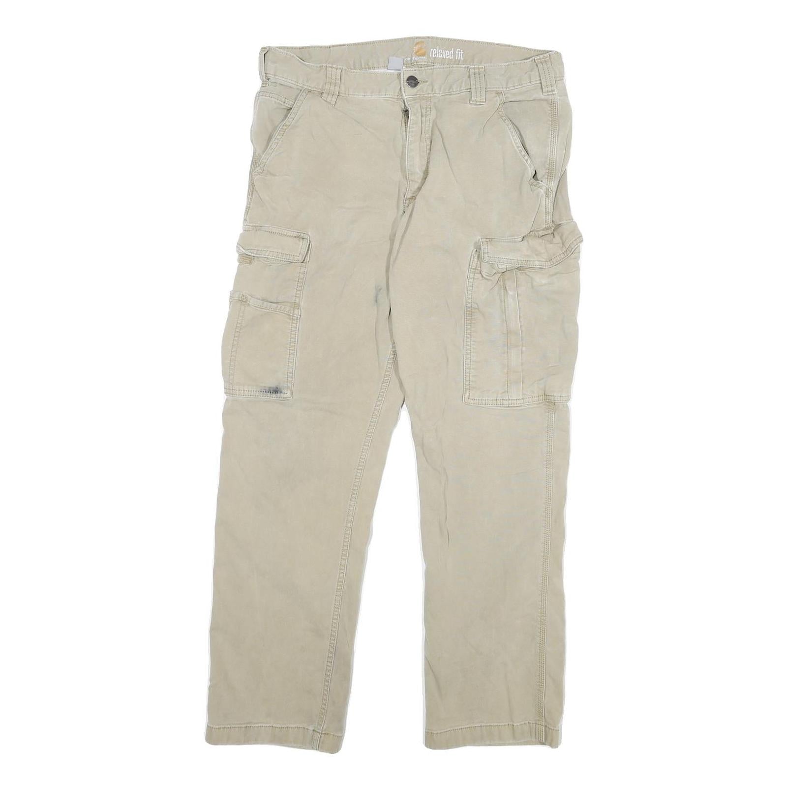 CARHARTT Mens Beige Relaxed Cargo Trousers W34 L30 Cotton Blend Workwear Refurbished - N/A refurbished available on Cerqular
