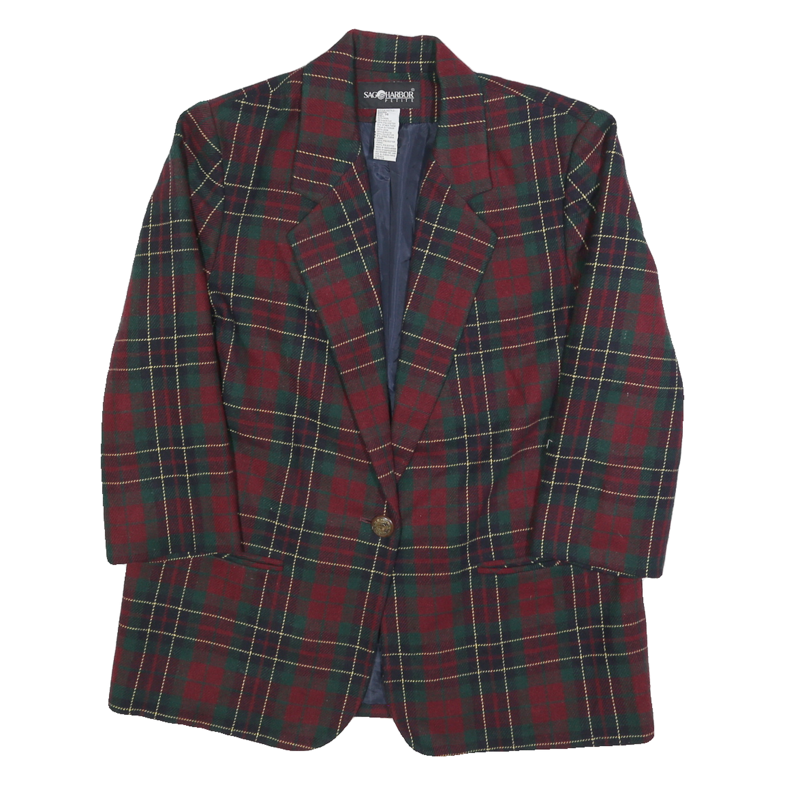 SAG HARBOR Womens Red & Green Checked Wool Blend Classic Jacket L Button Closure Refurbished - N/A refurbished available on Cerqular