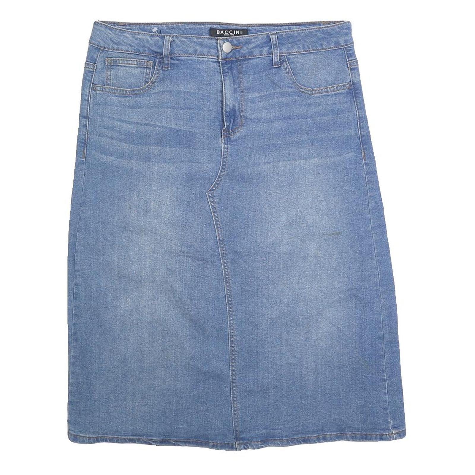 BACCINI Womens Blue Denim Straight Knee Length Woven Cotton Blend Skirt L Casual Refurbished - N/A refurbished available on Cerqular