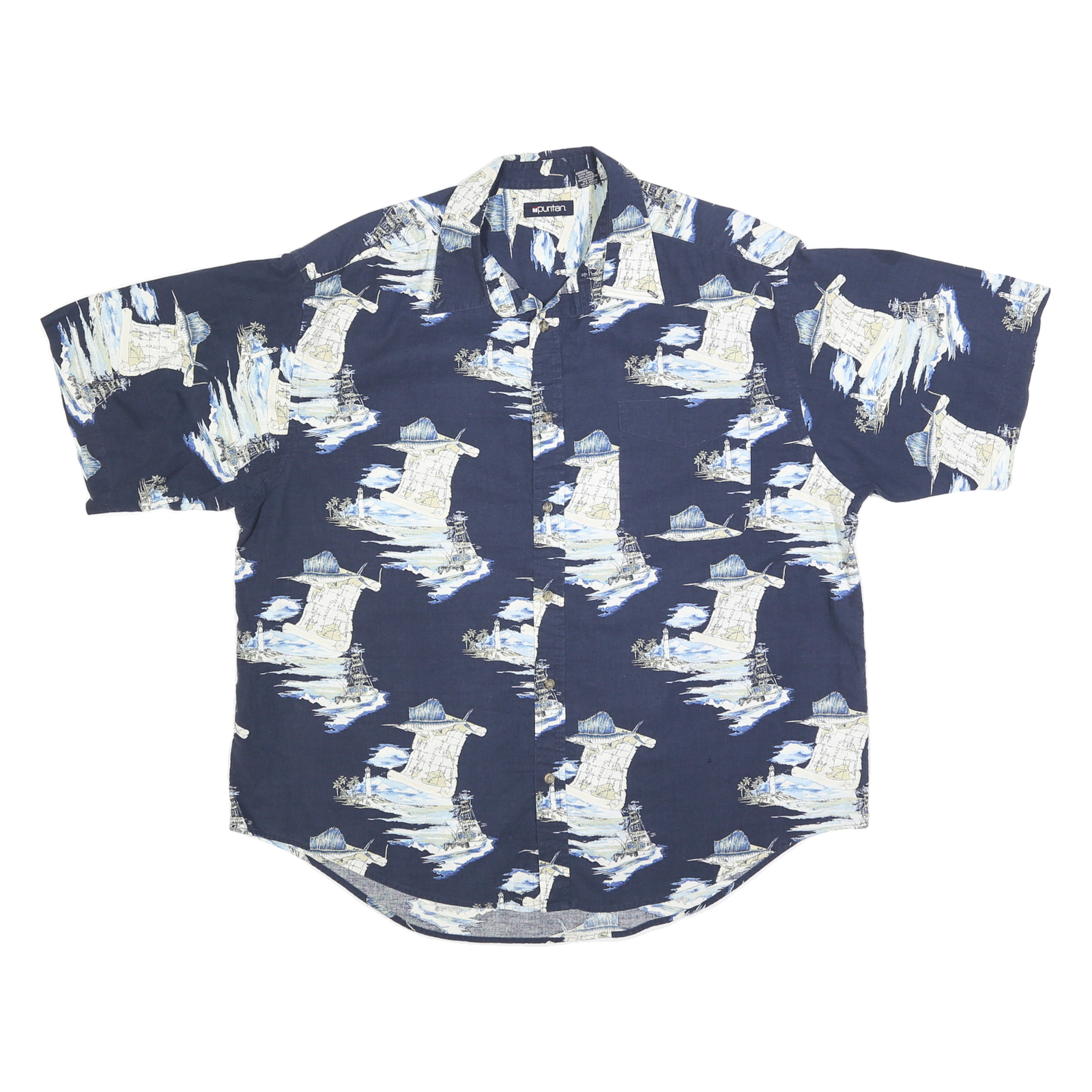 PURITAN Mens Blue Cotton Blend Shirt XL Printed Casual Button-Up Refurbished - N/A refurbished available on Cerqular