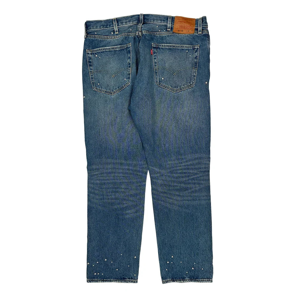 501 Levis Studded Jeans - 38W 29L Blue Cotton Refurbished - Thrifted (note: this is a term often used to describe second- refurbished available on Cerqular