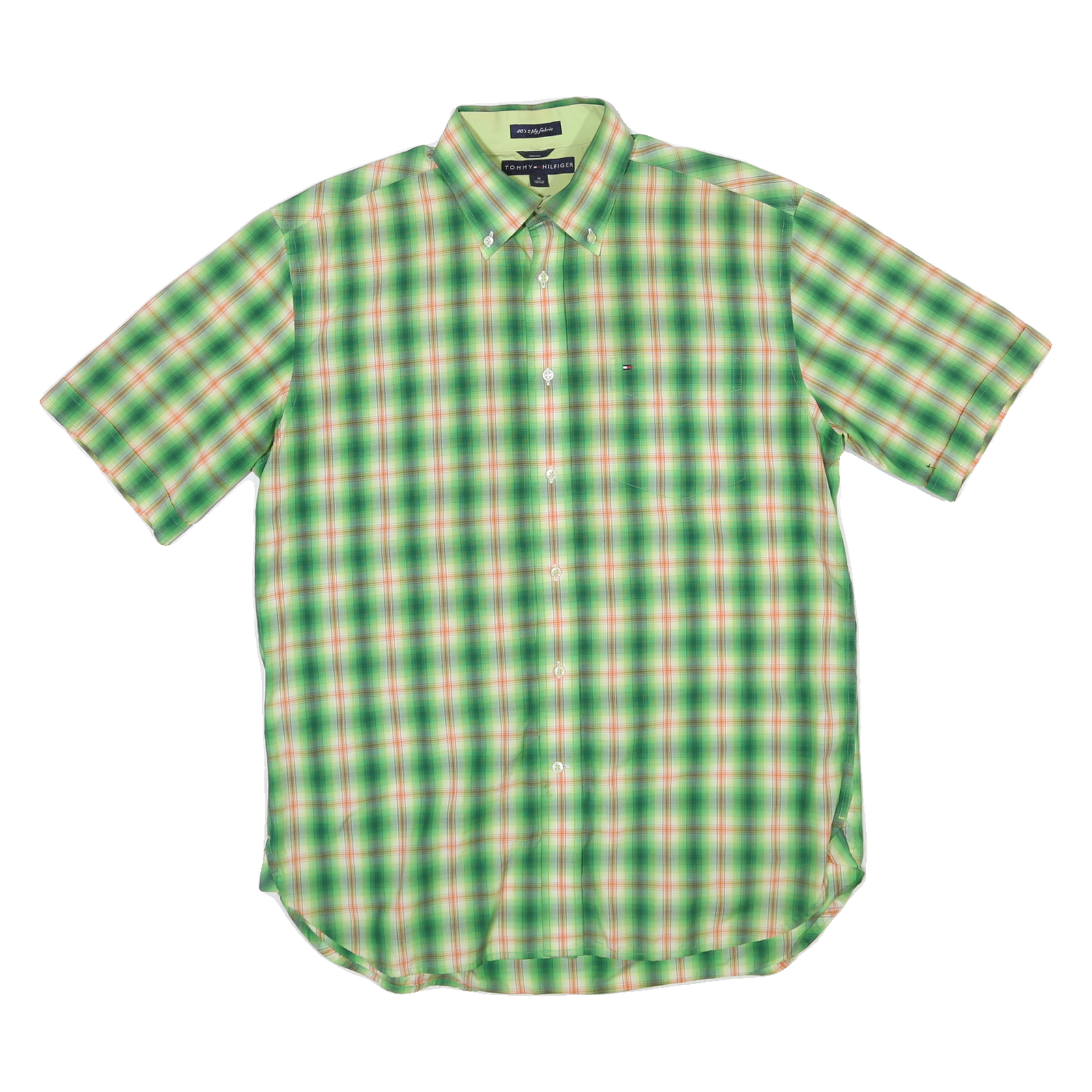 TOMMY HILFIGER Mens Green & Orange Check Shirt M Short Sleeve Button-Down Casual Refurbished - N/A refurbished available on Cerqular