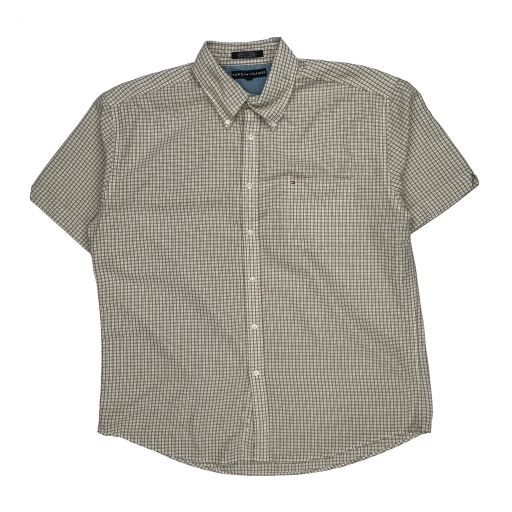 Buy Tommy Hilfiger Checked Short Sleeve Shirt - XL Beige Cotton Refurbished - $26.79 Tommy Hilfiger Checked Short Sleeve Shirt - XL Beige Cotton Refurbished - Thrifted (note: this is a term often used to describe second- refurbished available on Cerqular