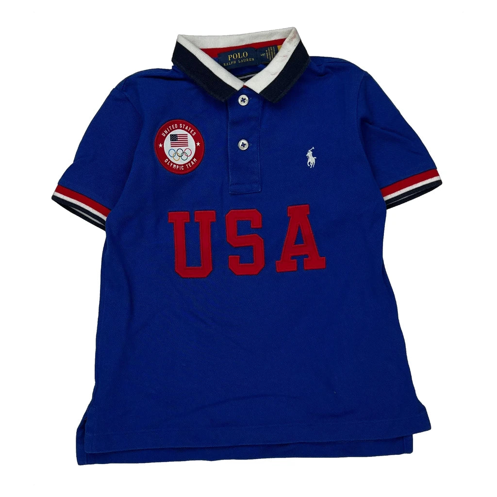 Age 3 USA Olympics Polo By Ralph Lauren Graphic Polo Shirt - Small Red Cotton Refurbished - Thrifted (note: this is a term often used to describe second- refurbished available on Cerqular