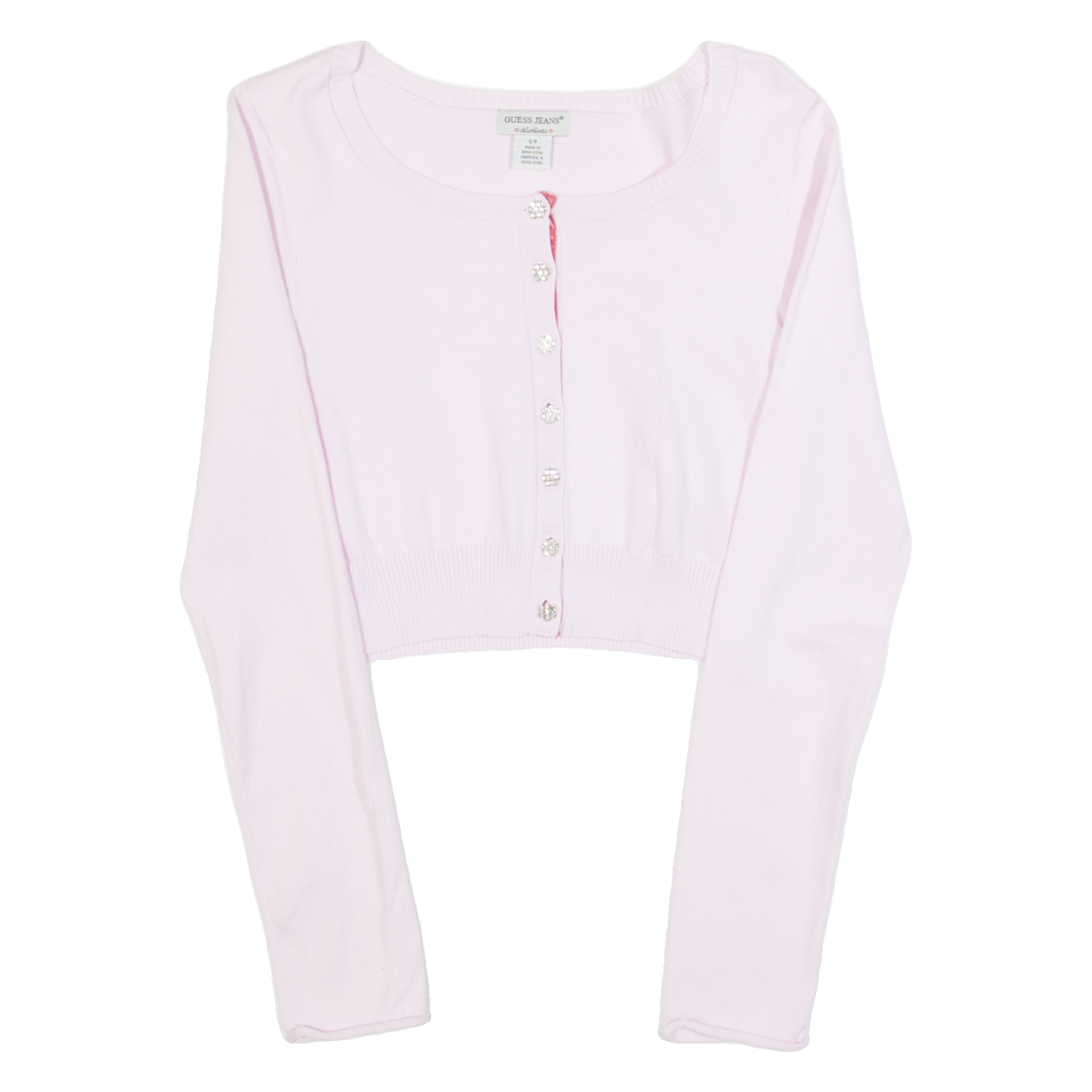 GUESS Cropped Womens Cardigan Pink Tight Knit S Refurbished - N/A refurbished available on Cerqular