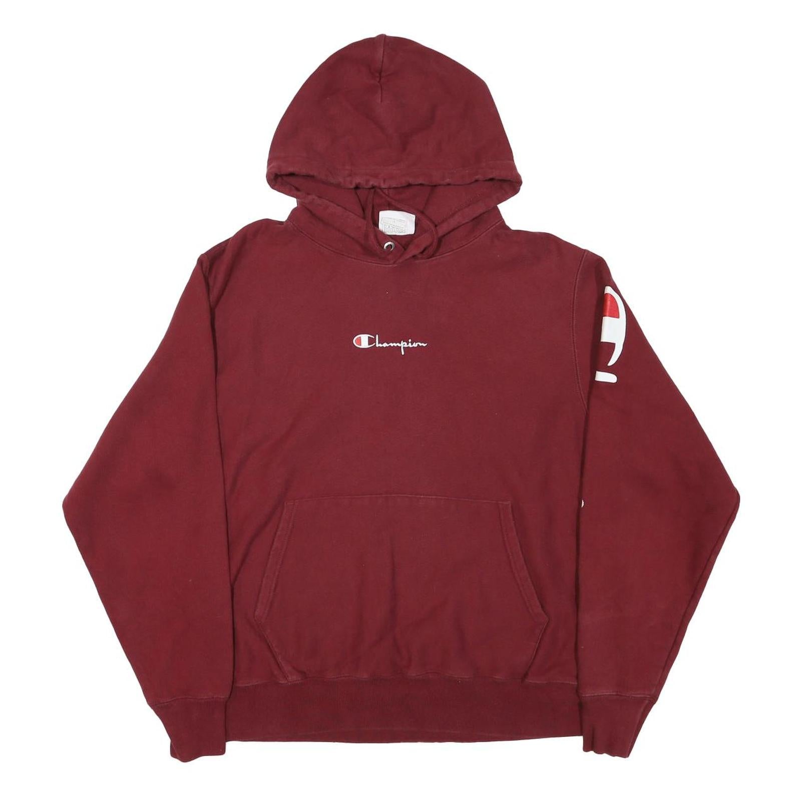 CHAMPION Mens Maroon Hoodie L Cotton Blend Pullover Sweatshirt Logo Sleeve Refurbished - N/A refurbished available on Cerqular