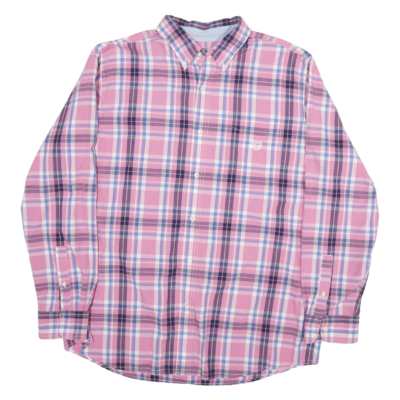 CHAPS Mens Pink & Blue Check Shirt XL Button Down Casual Cotton Blend Refurbished - N/A refurbished available on Cerqular