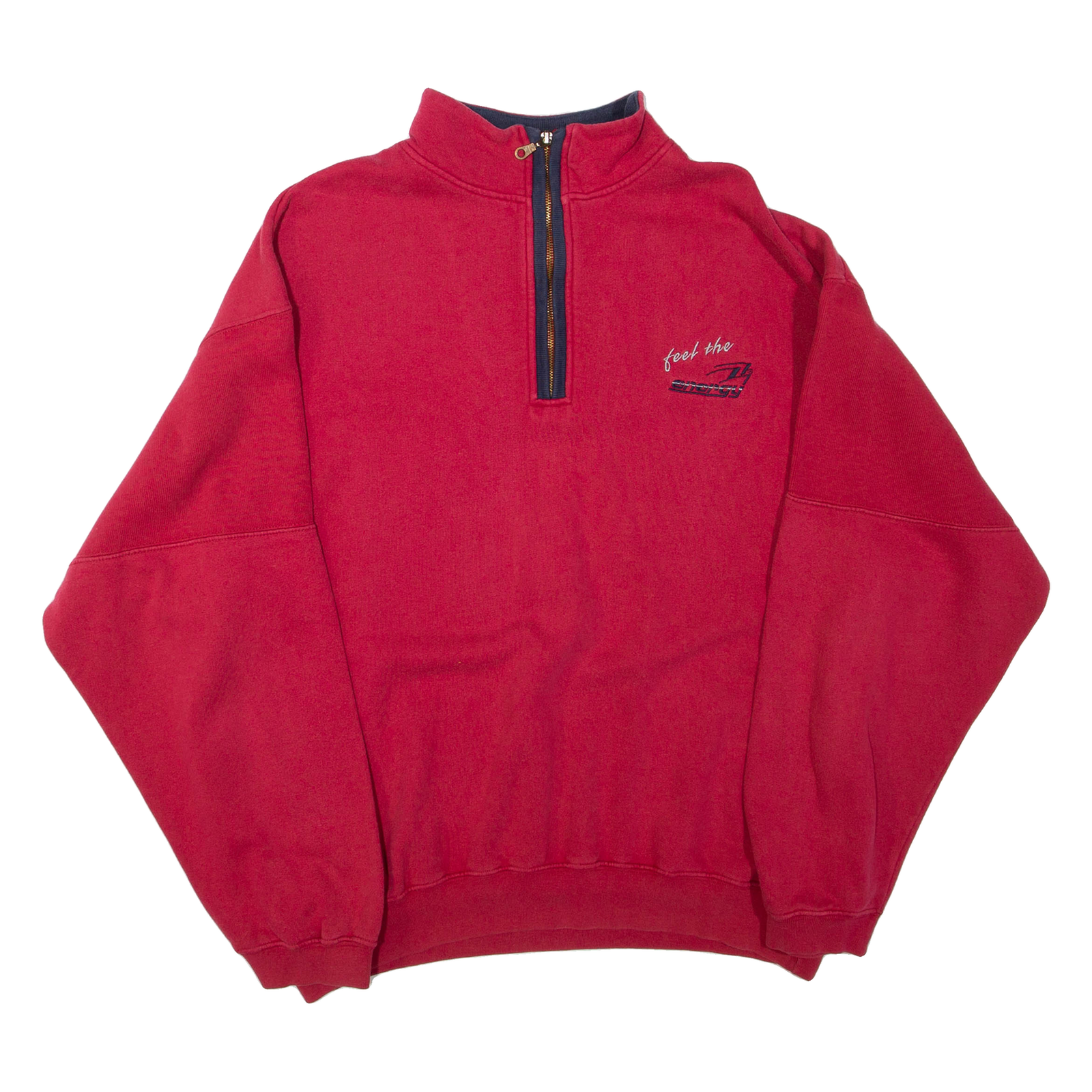 FEEL THE ENERGY Mens Sweatshirt Red 1/4 Zip L Refurbished - N/A refurbished available on Cerqular