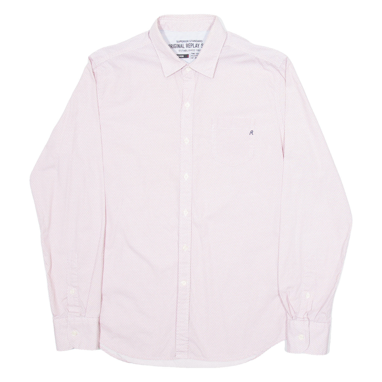 REPLAY Mens Plain Shirt Pink Long Sleeve M Refurbished - N/A refurbished available on Cerqular