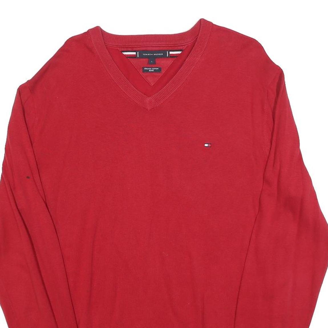 TOMMY HILFIGER Mens Red Pullover Plain V-Neck Basic Knit Jumper L Cotton Blend Refurbished - N/A refurbished available on Cerqular