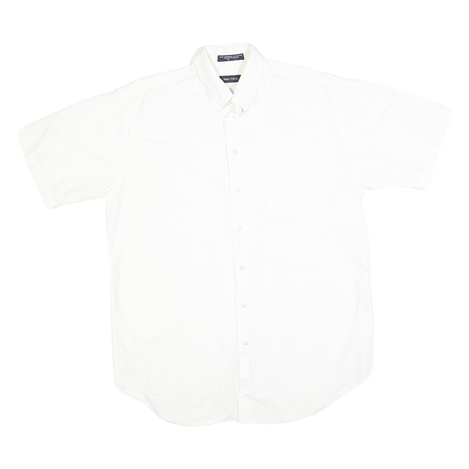 NAUTICA Mens White Cotton Blend Short Sleeve Button Shirt L Casual Classic Refurbished - N/A refurbished available on Cerqular