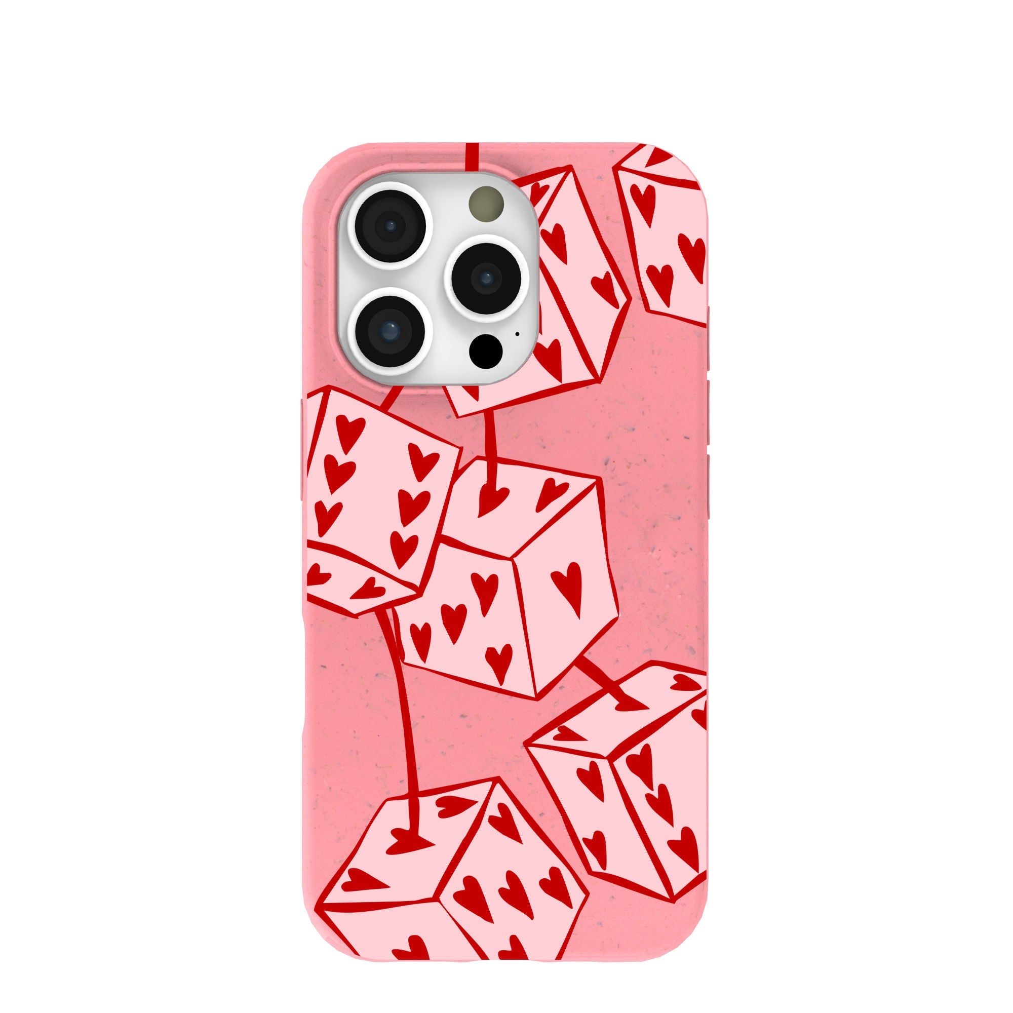 Bubblegum Pink Dicey Cherries iPhone 16 Pro Case Refurbished - Pela Case refurbished available on Cerqular